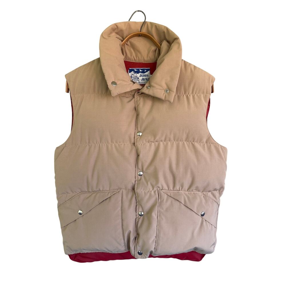 Vintage Down Wind Goose Down Puffer Vest Made USA Beige Rust Orange Men's L